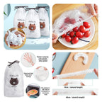 Elastic Food Storage Covers Set – Bear Drawstring Bag (Approx 100 Pcs)