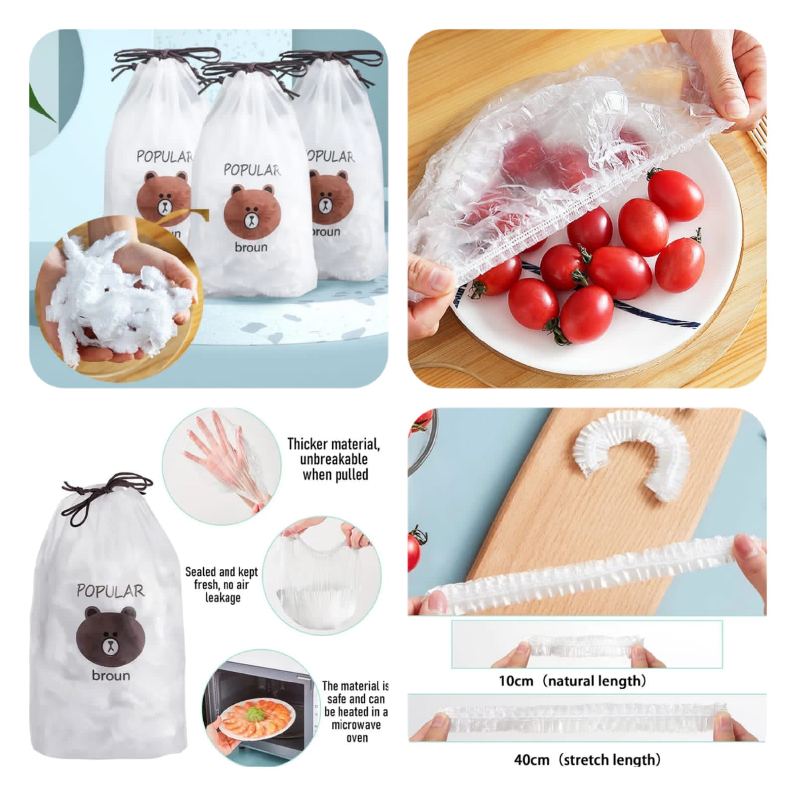 Elastic Food Storage Covers Set – Bear Drawstring Bag (Approx 100 Pcs)