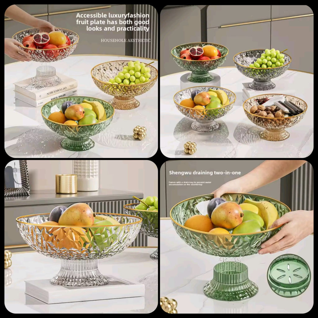 Acrylic Fruit Drain Dish – Decorative Fruit Bowl & Draining Serving Tray