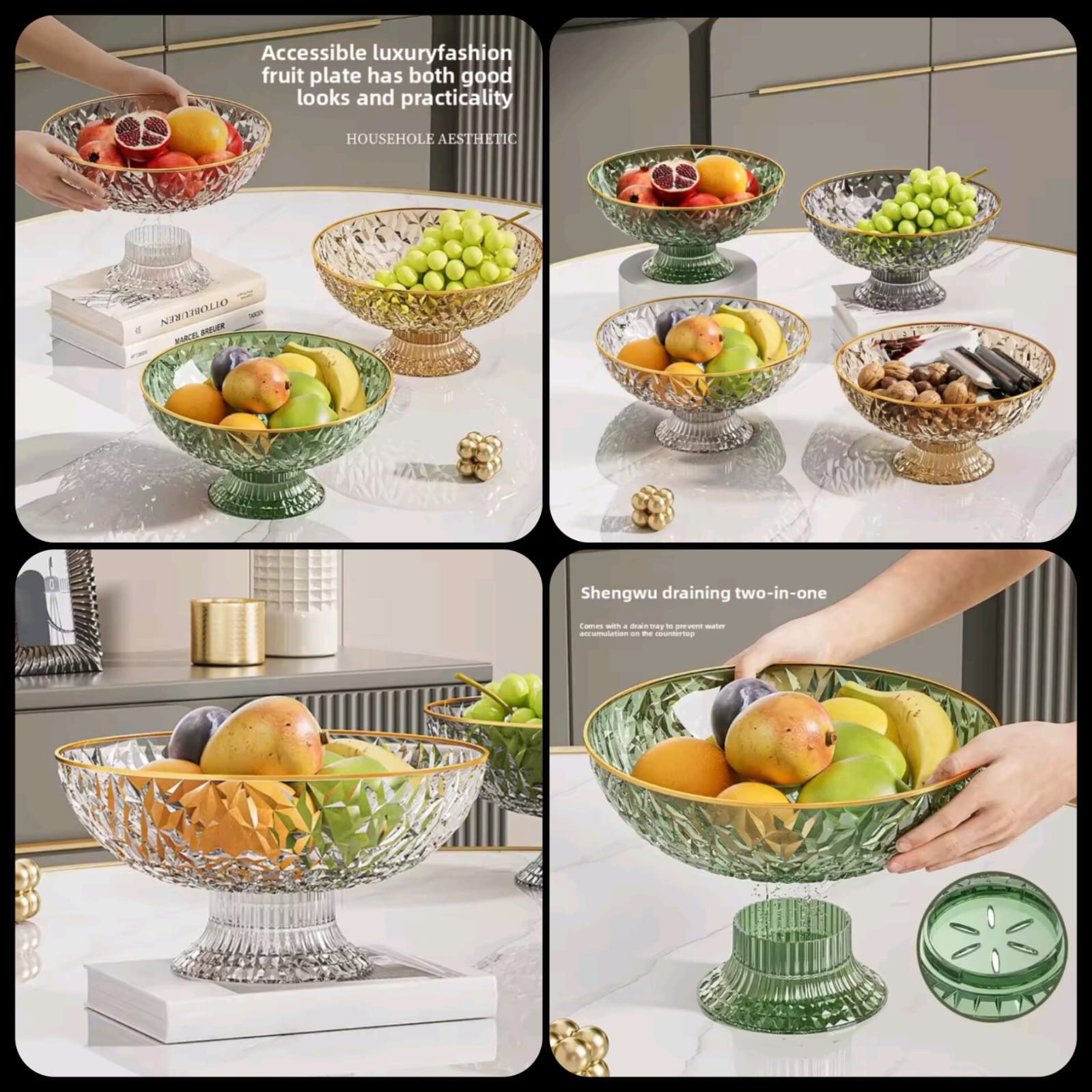 Acrylic Fruit Drain Dish – Decorative Fruit Bowl & Draining Serving Tray