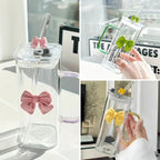 400 ML Elegant Butterfly Glass Tumbler with Straw & Handle – Reusable Aesthetic Coffee & Juice Cup