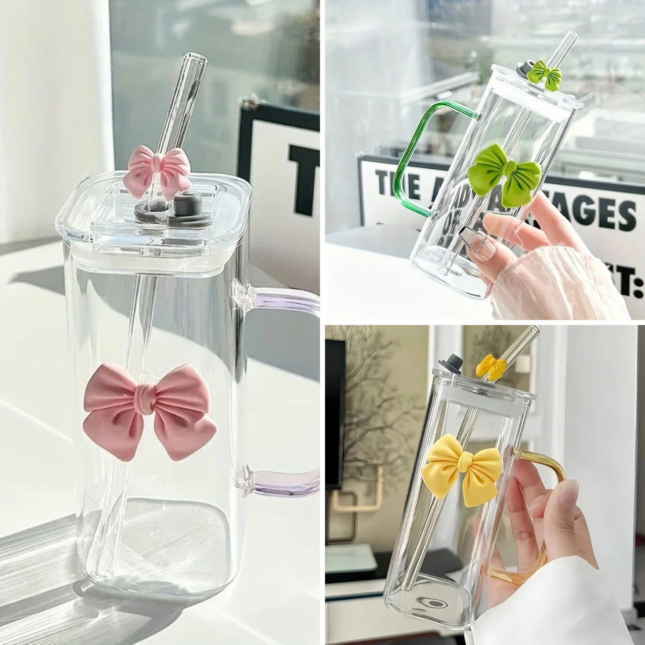 400 ML Elegant Butterfly Glass Tumbler with Straw & Handle – Reusable Aesthetic Coffee & Juice Cup