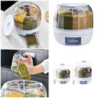 360° Rotating Grain Dispenser | Multi-Compartment Rice & Cereal Storage Container