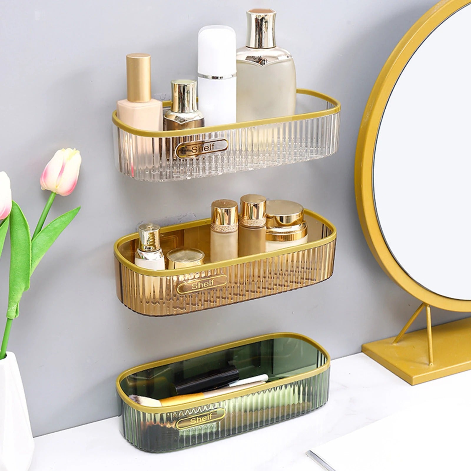 Wall Mounted Acrylic Bathroom Shelf – No-Drill Shower & Storage Organizer