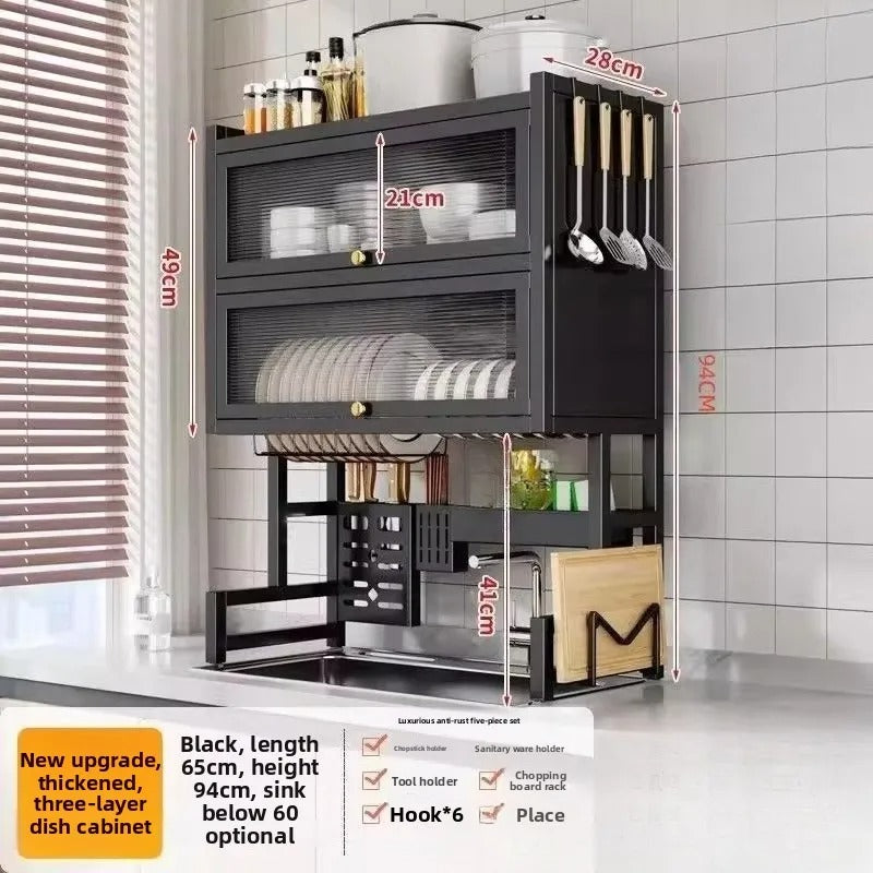 2 Layer Over the Sink Rack | Dustproof Kitchen Dish Drying & Storage Cabinet