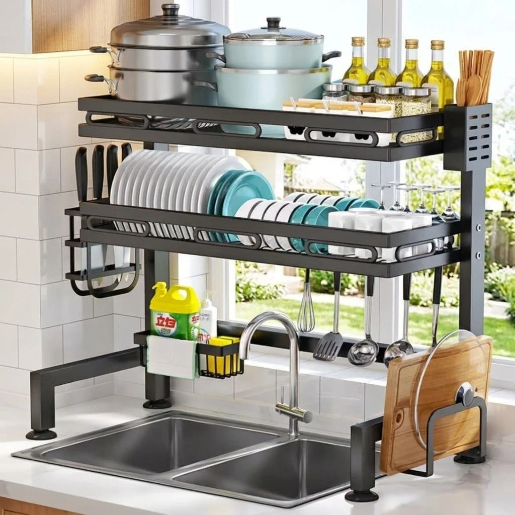 Over the Sink Cabinet 2 Layer Rack | Adjustable Kitchen Dish Drying & Storage Organizer