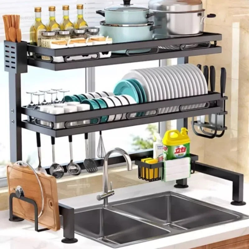 Over the Sink Cabinet 2 Layer Rack | Adjustable Kitchen Dish Drying & Storage Organizer