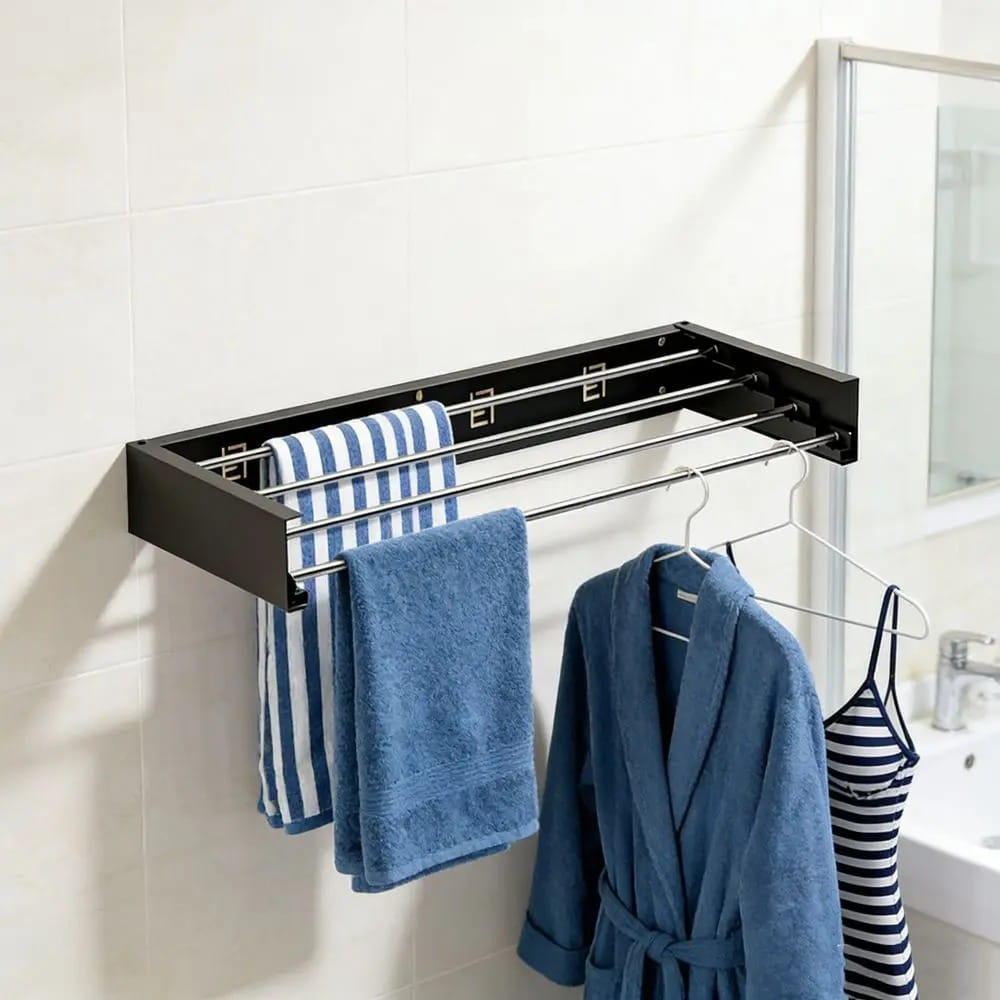 Wall Mounted Foldable Drying Rack with Clothes Hanger Rails