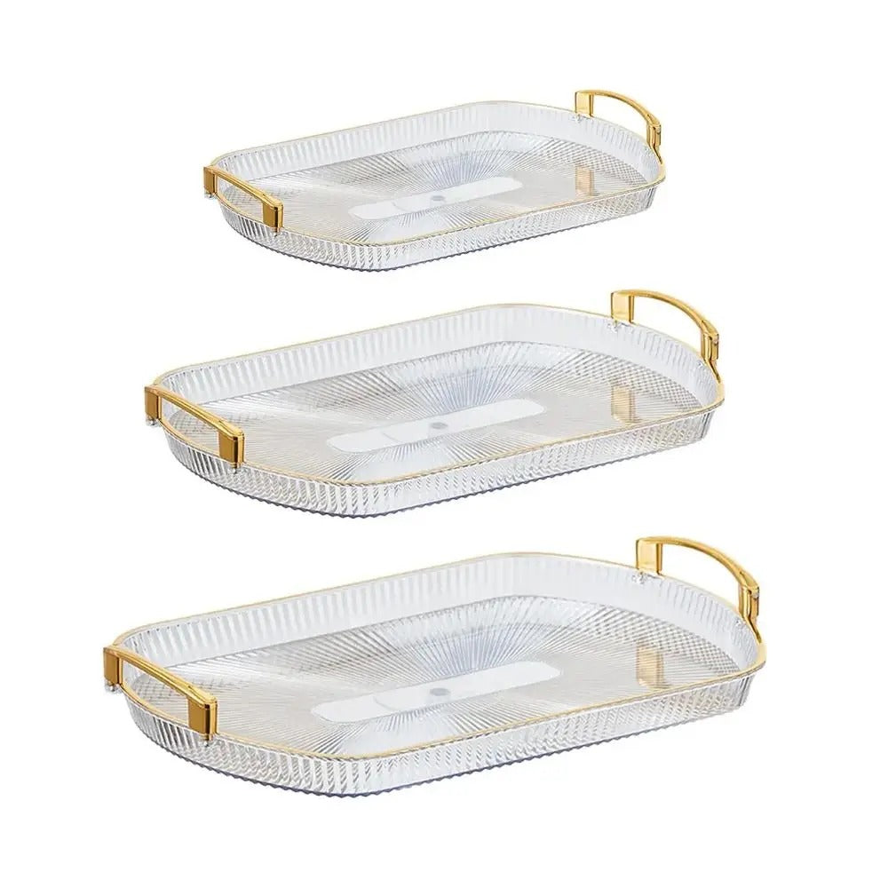Luxury Acrylic Serving Tray Set with Gold Handles – Elegant Snack & Dessert Serving Platters