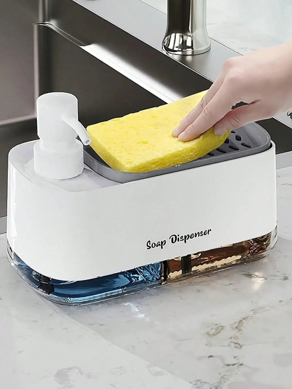 2-in-1 Hand & Dish Soap Pump Dispenser with Sponge Holder
