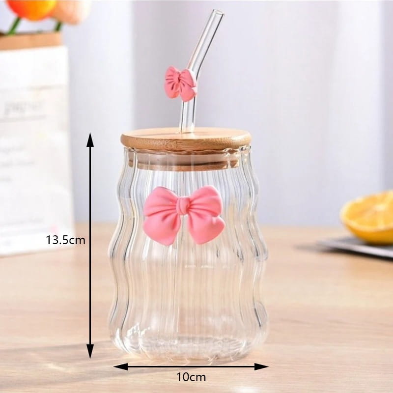 Glass Bow Drinking Cup with Lid & Straw – Cute Reusable Tumbler
