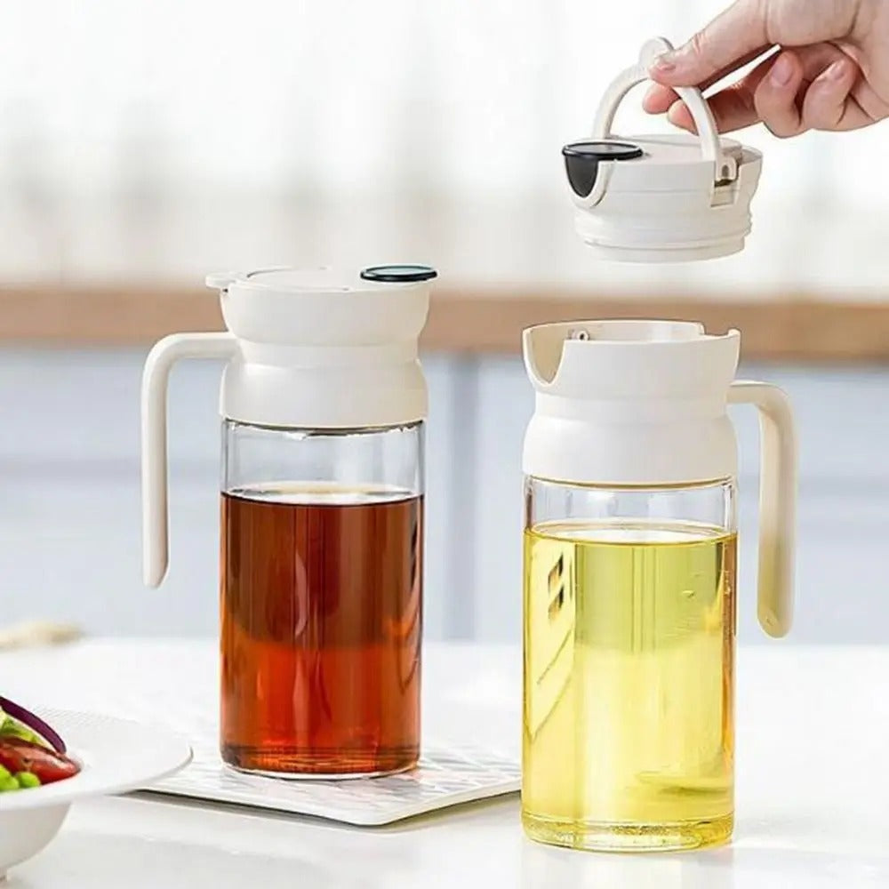 Glass Oil Dispenser Bottle with Handle & Flip Lid 500ml
