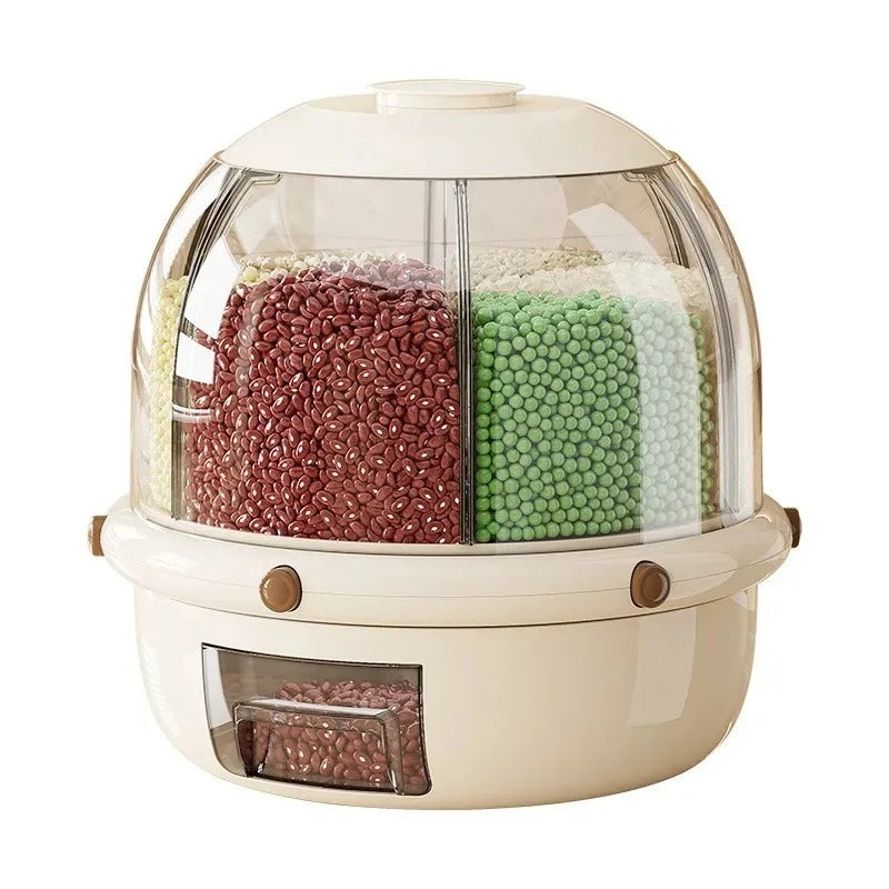 Premium 360° Rotating Grain Dispenser | Airtight Multi-Section Storage Container