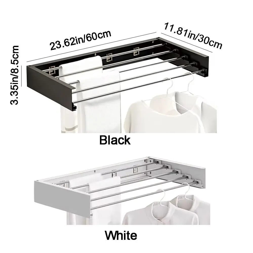 Wall Mounted Foldable Drying Rack with Clothes Hanger Rails