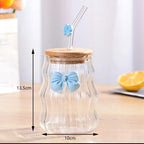 Glass Bow Drinking Cup with Lid & Straw – Cute Reusable Tumbler