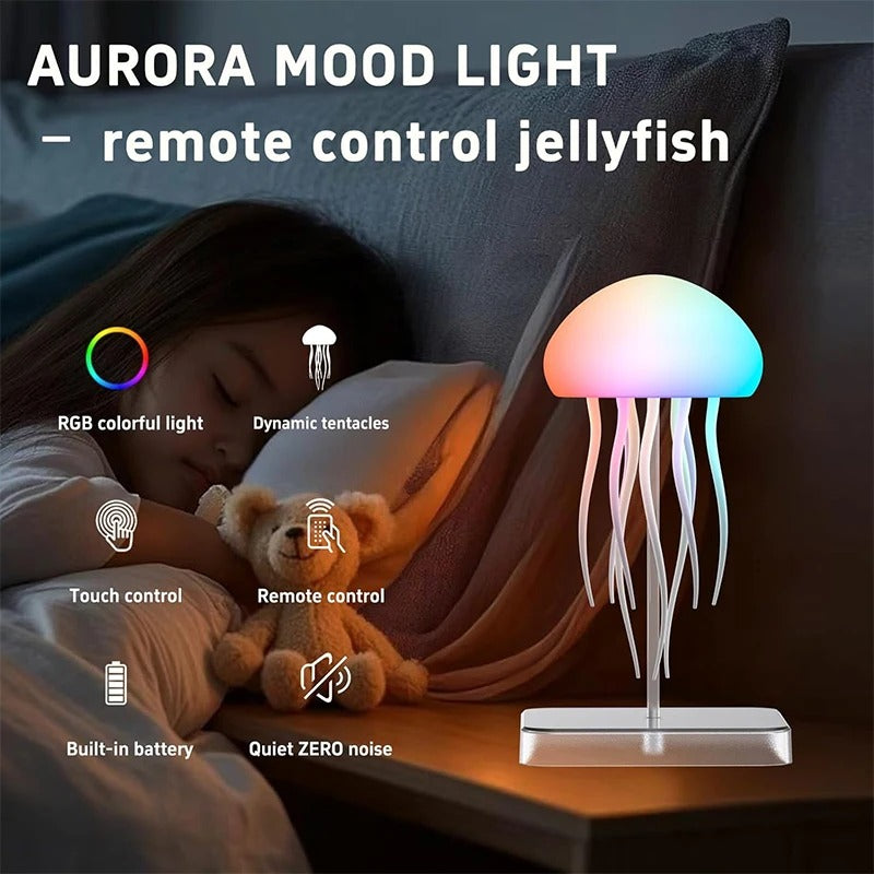 Aurora Jellyfish Mood Light | Rechargeable LED Night Lamp with Remote Control