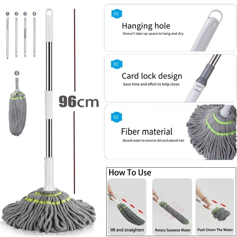 Self-Twisting Microfiber Mop | Hands Free Magic Spin Floor Cleaning Mop
