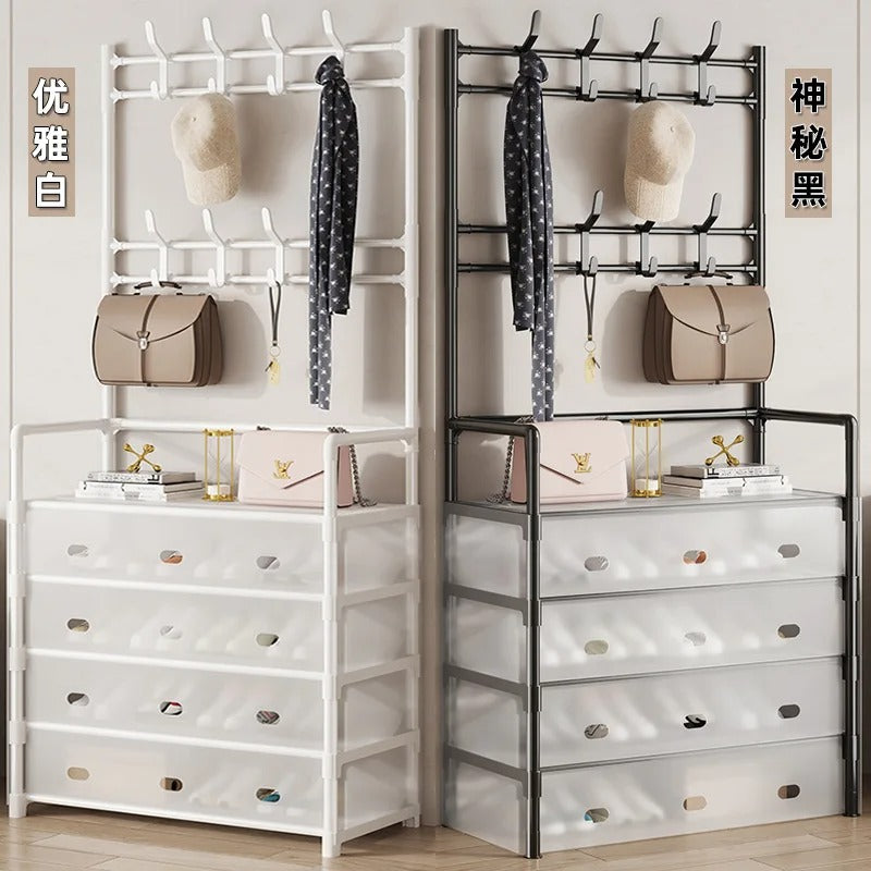 Multi-Layer Bedroom Storage Organizer with Shoe Cabinet & Hanging Rack