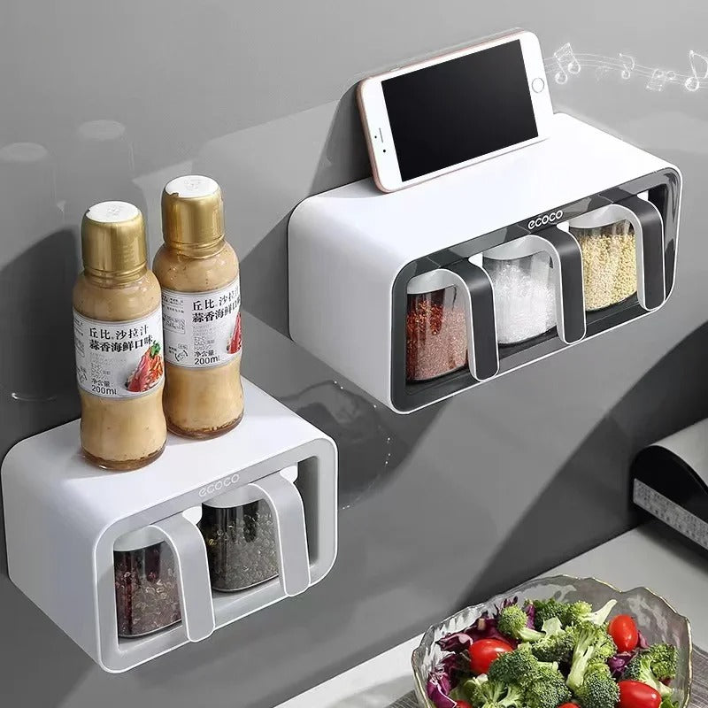 Eco-Modern Wall-Mounted Spice Rack – 3-Drawer Organizer with Precision Spoons