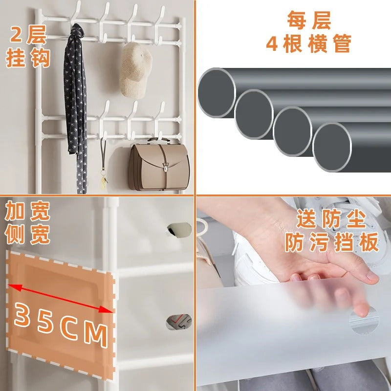 Multi-Layer Bedroom Storage Organizer with Shoe Cabinet & Hanging Rack