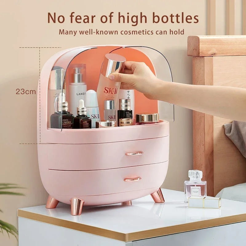 Dustproof Makeup Organizer with Drawers | Cosmetic Storage Box with Clear Cover