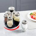 6-Piece Rotating Spice Jar Set with Stainless Steel Lids – 360° Revolving Rack