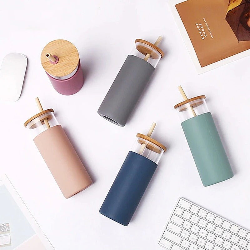 Premium 400mL Glass Tumbler with Bamboo Lid & Straw – Reusable Aesthetic Water Bottle