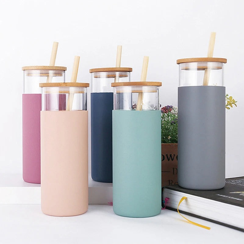 Premium 400mL Glass Tumbler with Bamboo Lid & Straw – Reusable Aesthetic Water Bottle