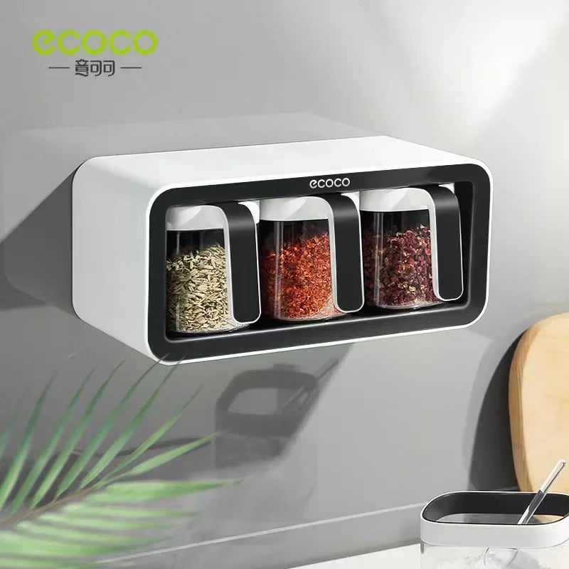 Eco-Modern Wall-Mounted Spice Rack – 3-Drawer Organizer with Precision Spoons