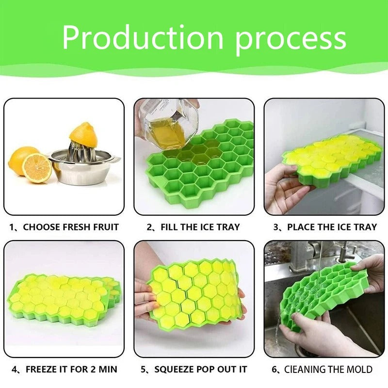 Silicone Honeycomb Ice Cube Tray with Lid | Flexible Hexagon Ice Mold