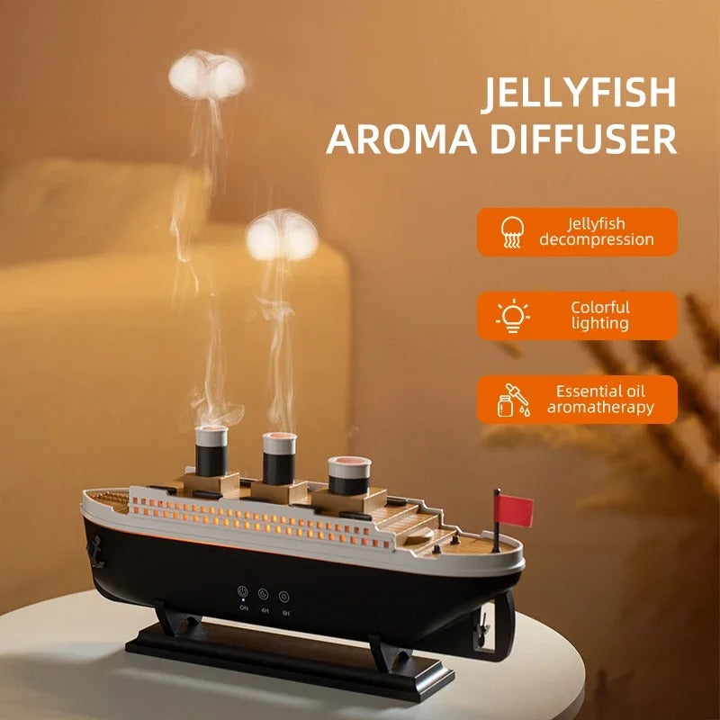 Ship-Themed Jellyfish Aroma Diffuser | Decorative Essential Oil Humidifier with Ambient Light