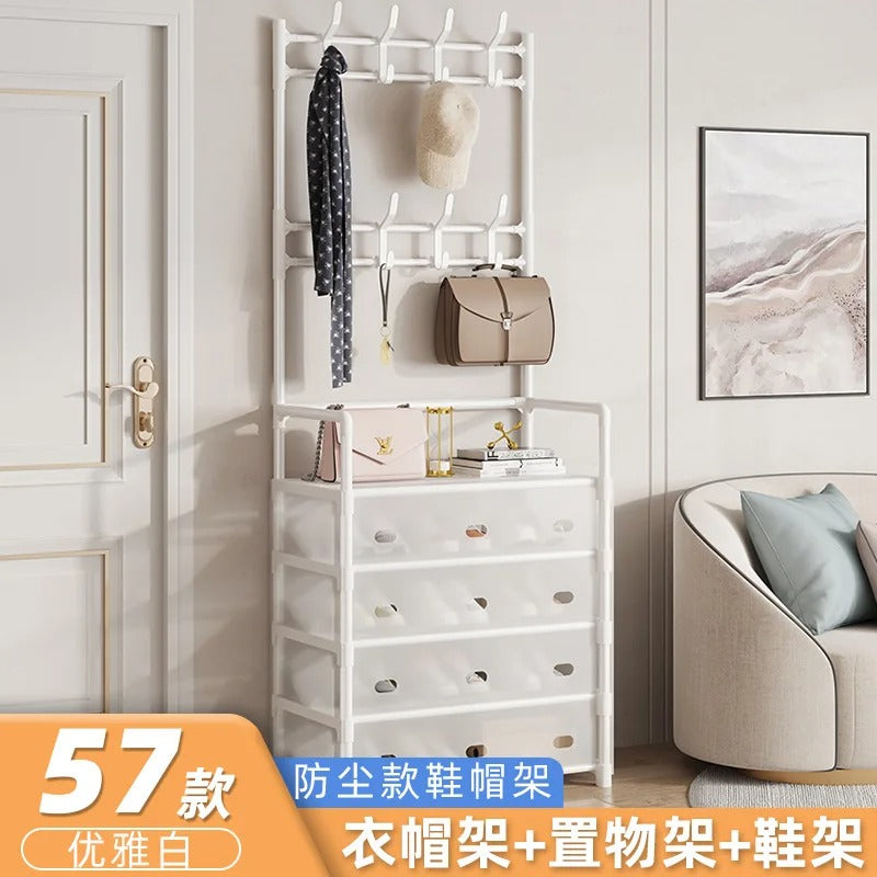 Multi-Layer Bedroom Storage Organizer with Shoe Cabinet & Hanging Rack