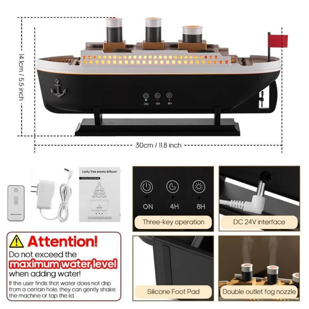 Ship-Themed Jellyfish Aroma Diffuser | Decorative Essential Oil Humidifier with Ambient Light