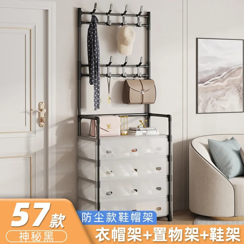 Multi-Layer Bedroom Storage Organizer with Shoe Cabinet & Hanging Rack