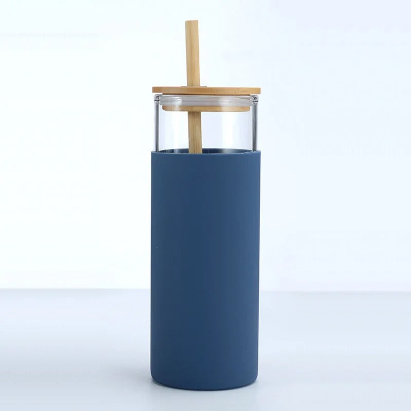 Premium 400mL Glass Tumbler with Bamboo Lid & Straw – Reusable Aesthetic Water Bottle