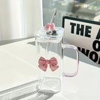 400 ML Elegant Butterfly Glass Tumbler with Straw & Handle – Reusable Aesthetic Coffee & Juice Cup