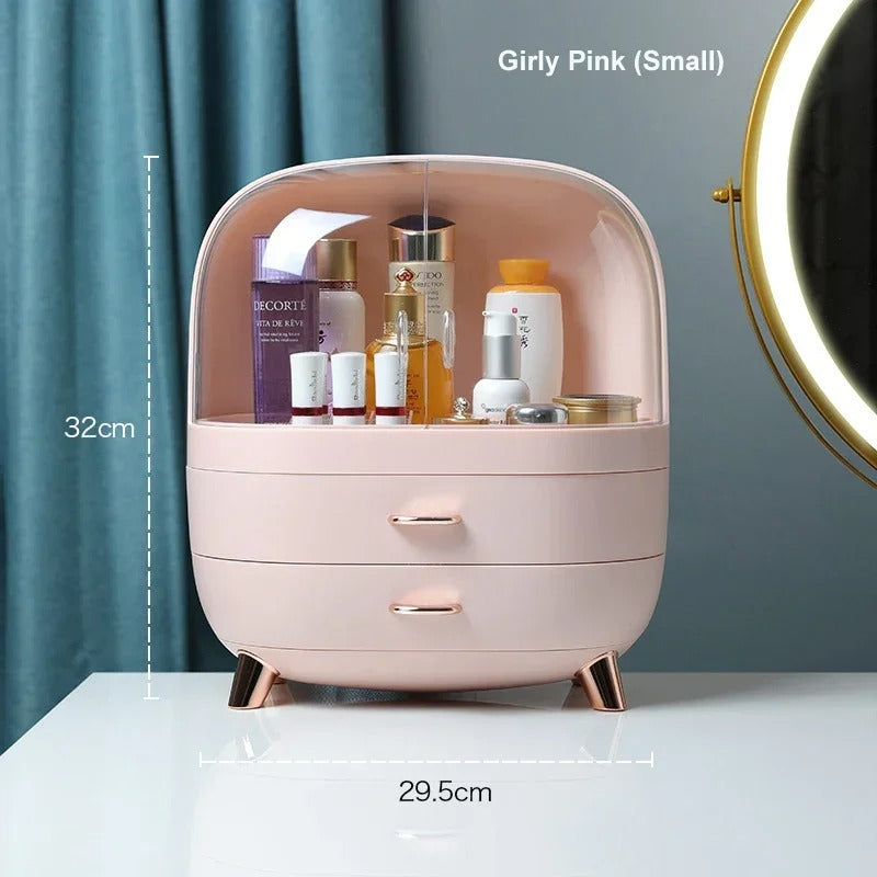 Dustproof Makeup Organizer with Drawers | Cosmetic Storage Box with Clear Cover