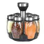 6-Piece Rotating Spice Jar Set with Stainless Steel Lids – 360° Revolving Rack