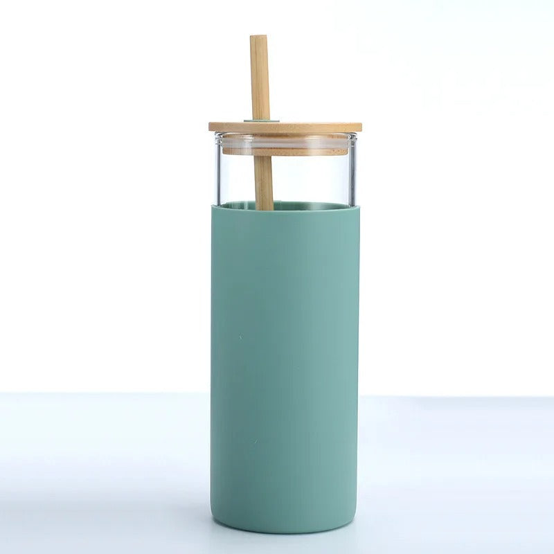Premium 400mL Glass Tumbler with Bamboo Lid & Straw – Reusable Aesthetic Water Bottle