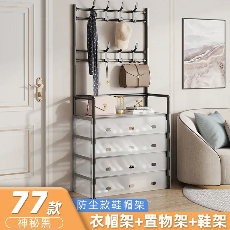 Multi-Layer Bedroom Storage Organizer with Shoe Cabinet & Hanging Rack
