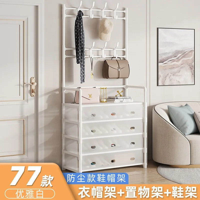 Multi-Layer Bedroom Storage Organizer with Shoe Cabinet & Hanging Rack