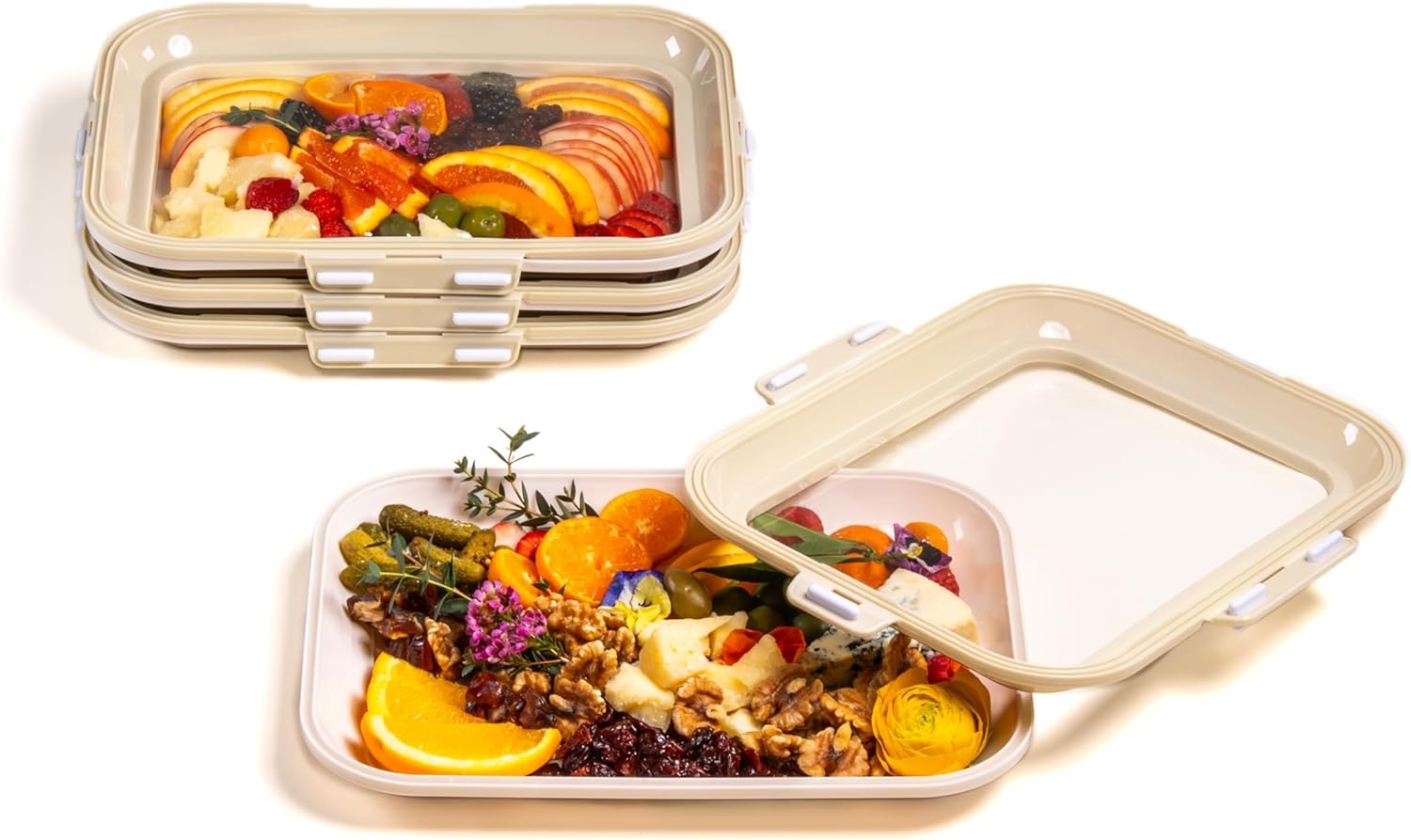 Portable Snack Tray with Lid – Reusable Food Storage & Serving Tray for Fruits, Snacks & Meal Prep