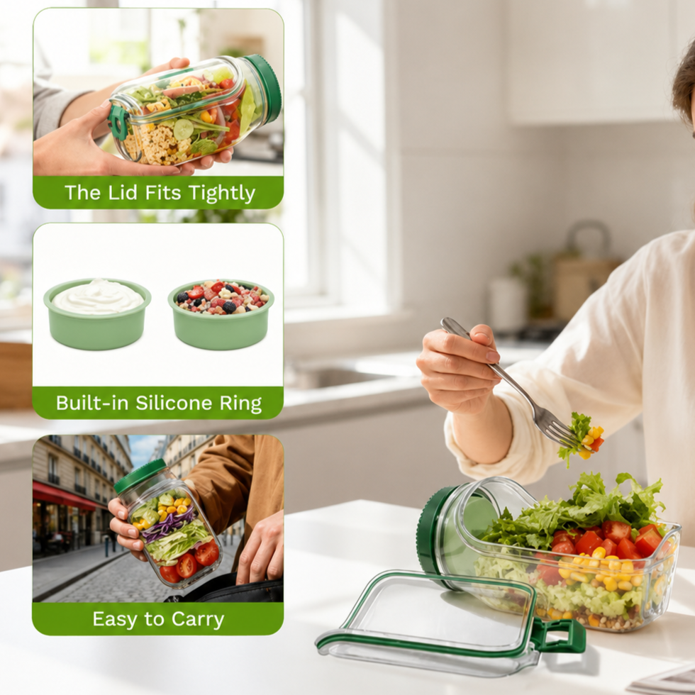 Dual-Opening Salad Jar with Built-In Sauce Cup