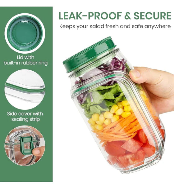 Dual-Opening Salad Jar with Built-In Sauce Cup